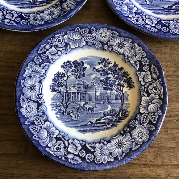 FINAL SALE Vintage Liberty Blue Staffordshire England Small Bread Plates (5) - Picture 1 of 3